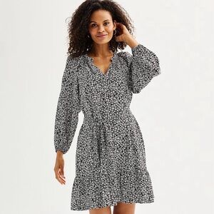 Sonoma Polished Split Neck Floral Ruffle Dress